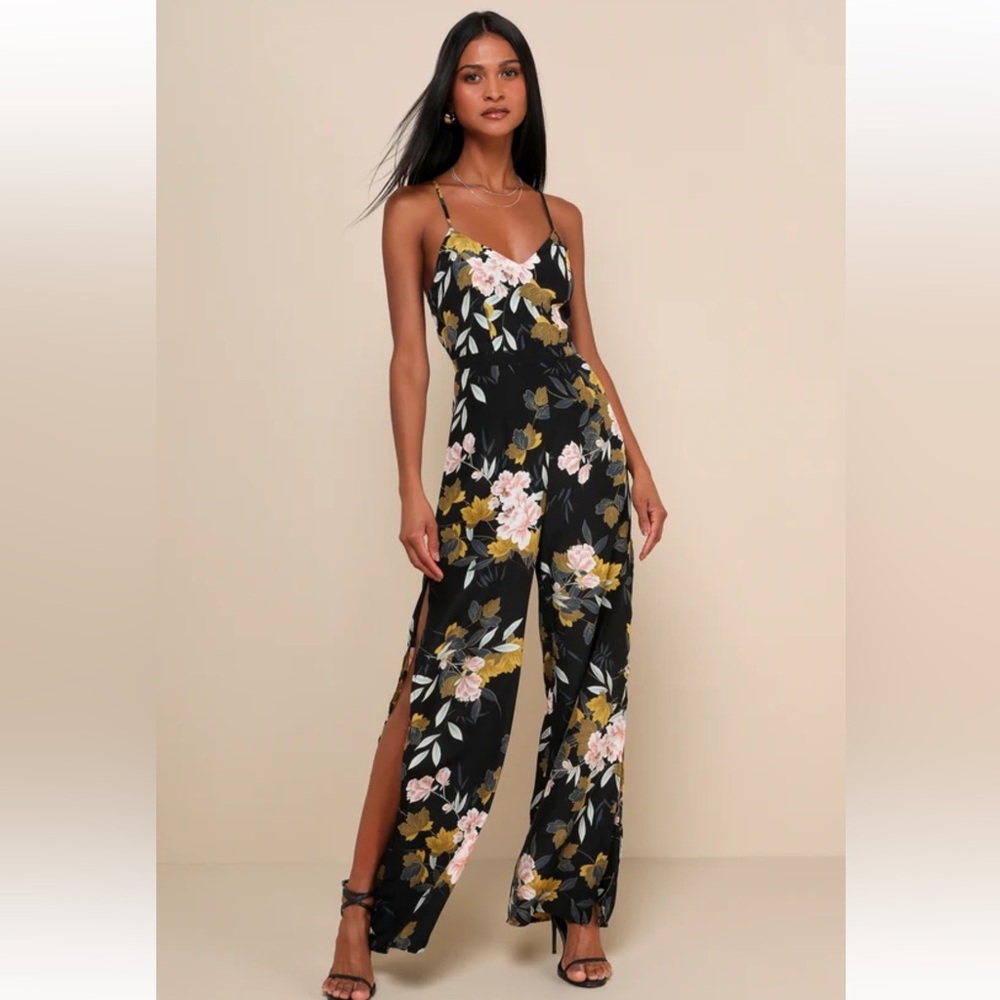 Beautiful Blooms Black Floral Print Wide-Leg Jumpsuit